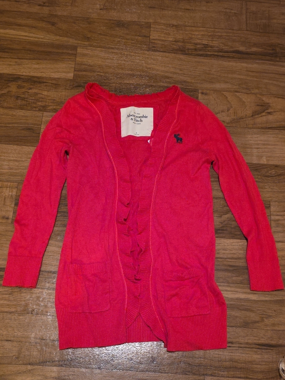 Abercrombie & Fitch Bright Pink Open-Front Ruffle Cardigan